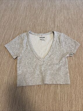 Garage Light Gray Ribbed V-Neck Cropped Tee
